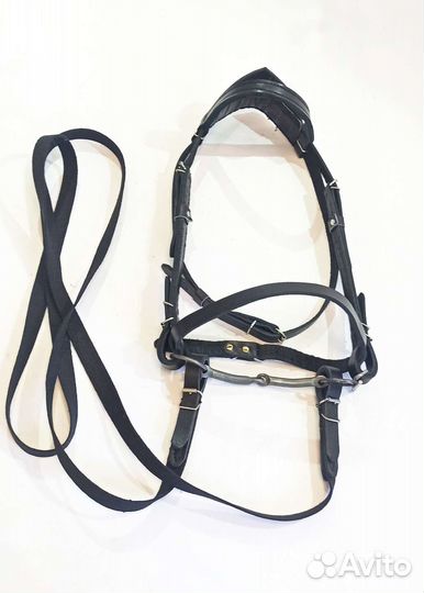 Уздечка. новая кожаная Оголовье + удила + повод