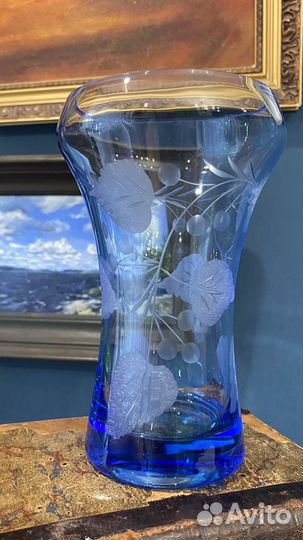 Ваза для цветов голубое стекло СССР