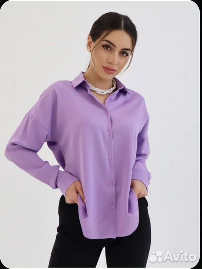 Новая женская атласная рубашка р. 44 сиреневая