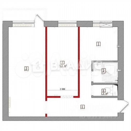 2-к. квартира, 44,9 м², 2/5 эт.