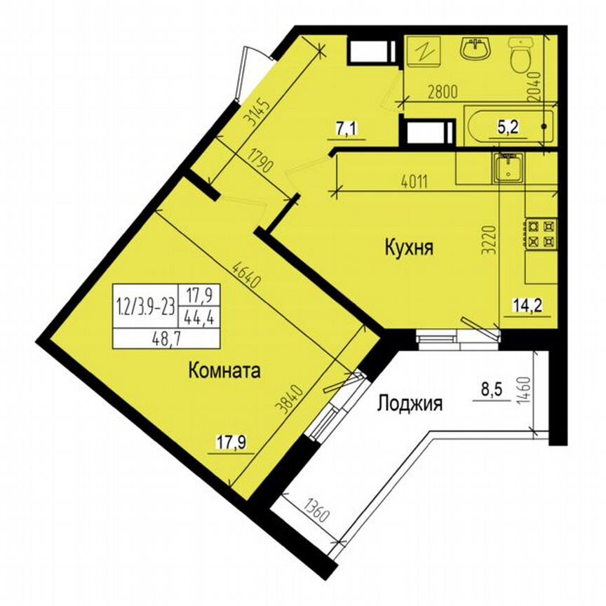 1-к. квартира, 48,7 м², 23/23 эт.