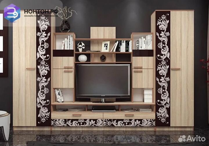 Гостиная Багира дуб сонома / стекло каштан