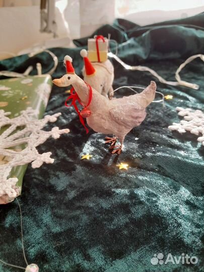 Ватные игрушки: Слоник и гусь на ёлку