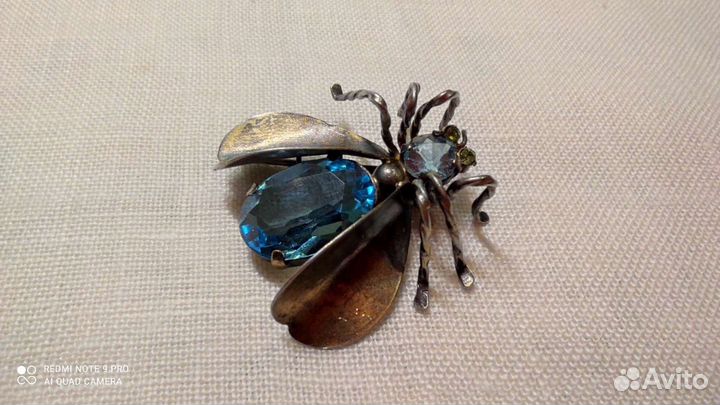 Брошь серебро СССР, винтаж 50е, камень топаз