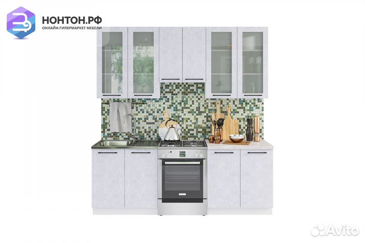 Кухня Нувель 2.2 м бетон белый