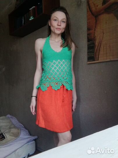 Топ + юбка ручная работа летние вязанные