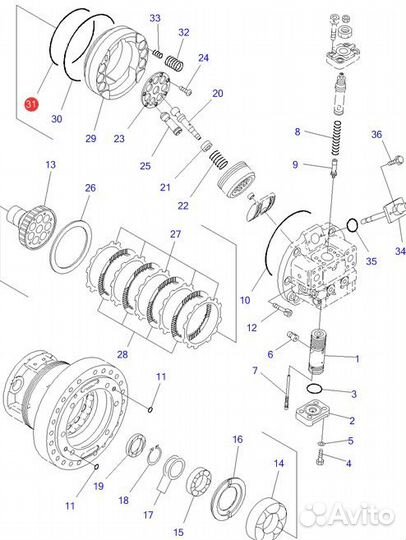 Komatsu D39PX-22, D39EX-22 кольцо гидромотора