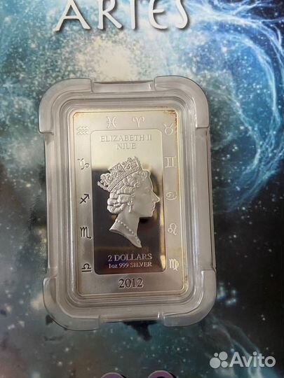 Монета серебро два доллара Овен знаки зодиака