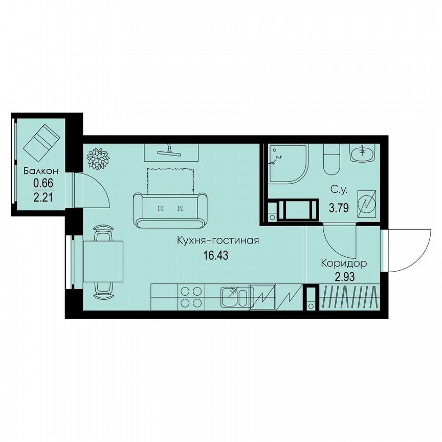 Квартира-студия, 23,8 м², 9/9 эт.