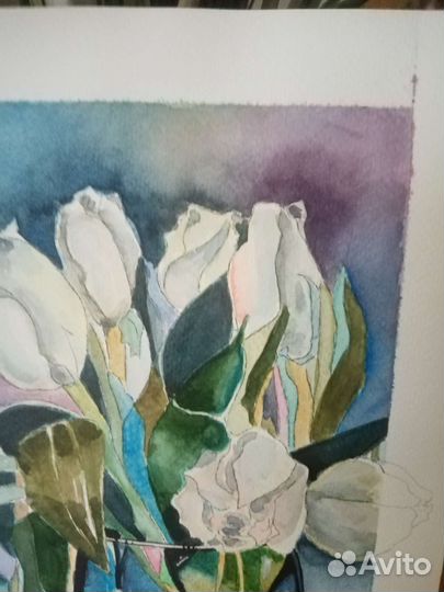 Картина акварельная цветы тюльпаны