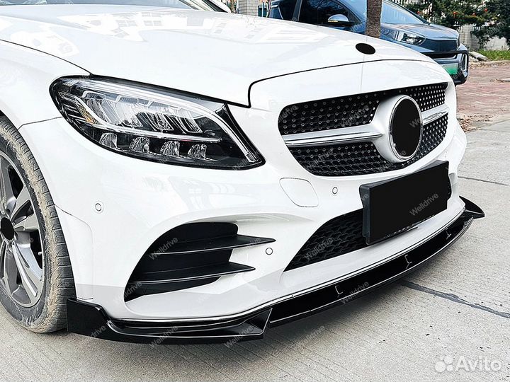 Губа передняя Mercedes W205 AMG пакет LCI черный