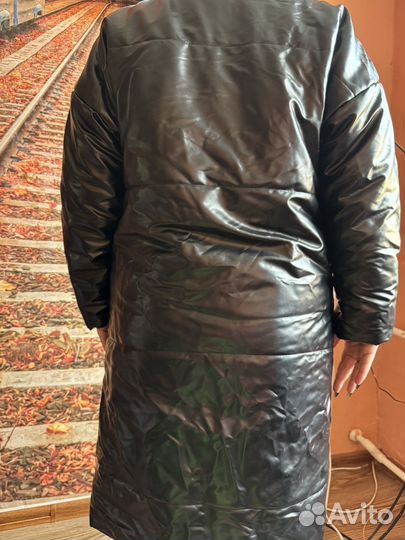 Пуховик из экокожи оверсайз зимний 48 размер