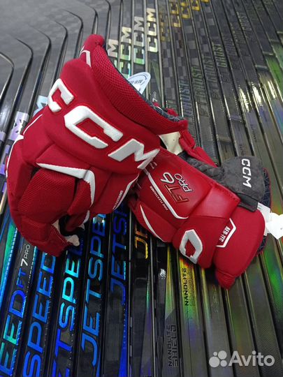 Краги CCM FT6 PRO красные с белой полоской размер 13