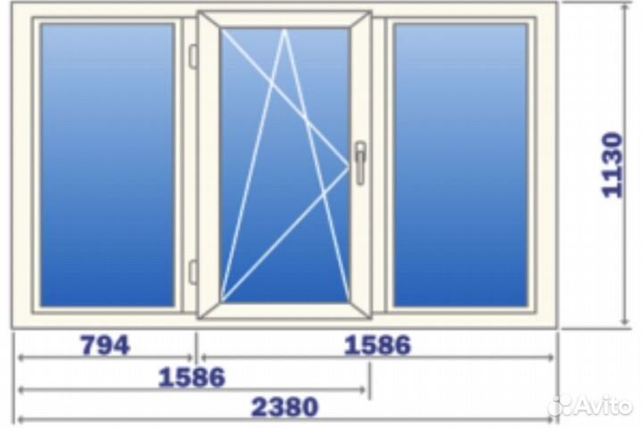 Пластиковое окно 1130х2380 под заказ