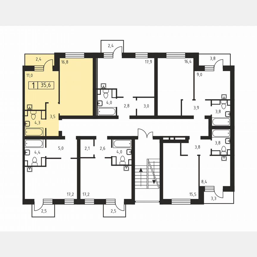 1-к. квартира, 35,6 м², 3/3 эт.