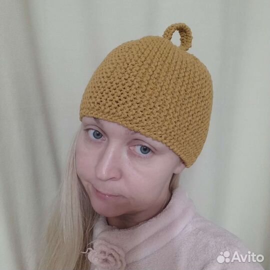 Шапка хлопковая для бани. Цвет горчичный