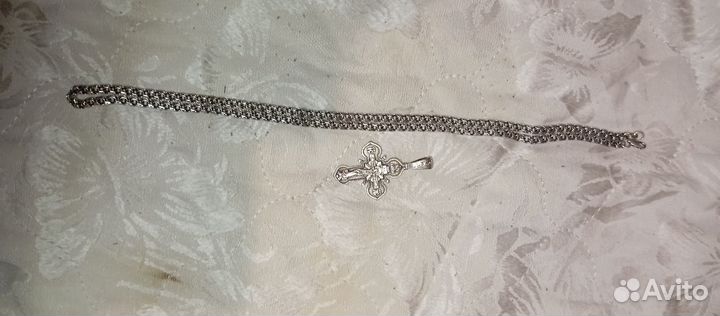 Мужская серебряная цепь с крестом бисмарк