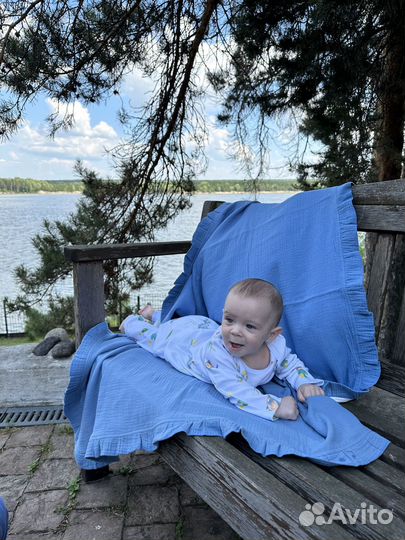 Детский плед с рюшами Небесно-голубой