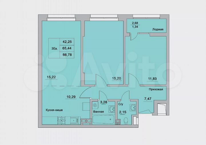 3-к. квартира, 66,8 м², 13/15 эт.