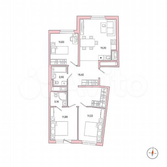 3-к. квартира, 80,6 м², 1/8 эт.