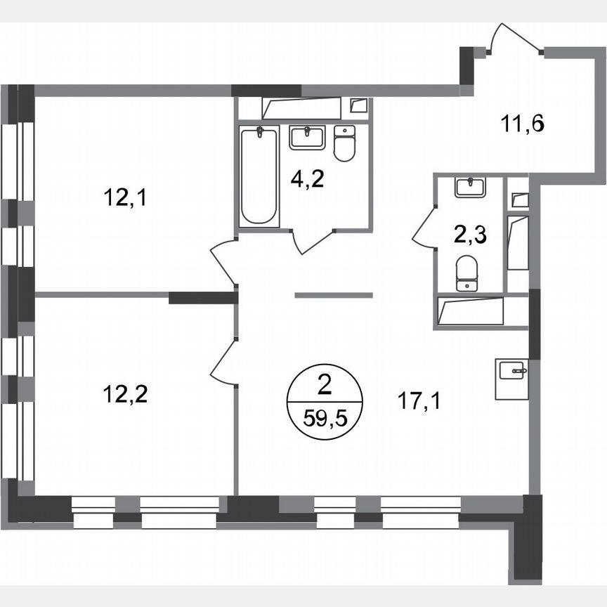 2-к. квартира, 59,5 м², 7/20 эт.