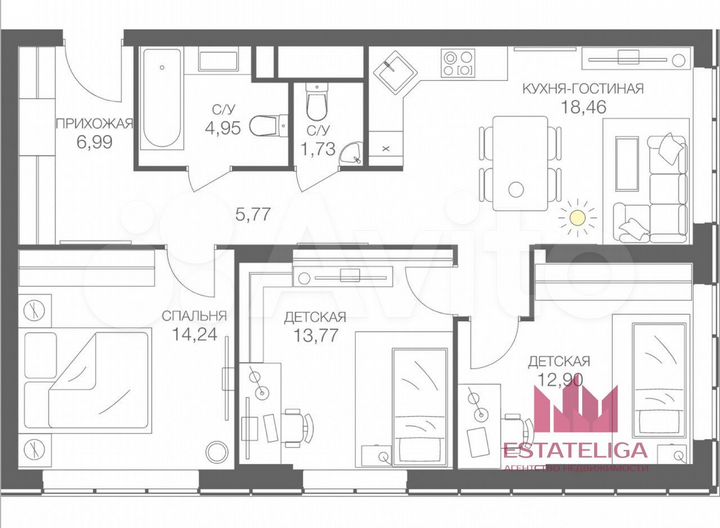 3-к. квартира, 80,4 м², 28/51 эт.