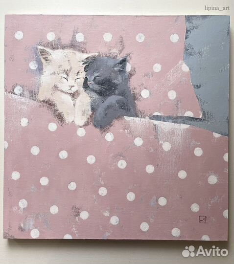 Картина масло спящие котята картина животные