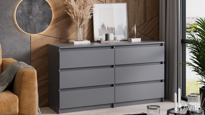 Комод Денвер 6 ящиков Исп.2 (Графит Серый)