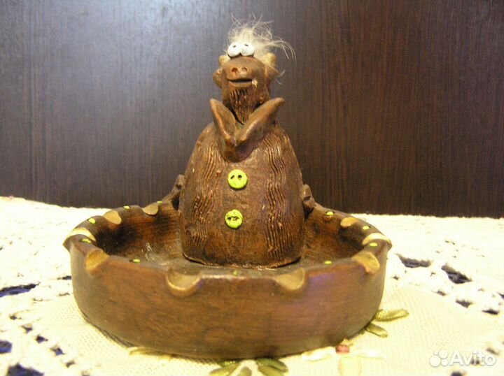 Пепельница Бычок СССР глина D11 см