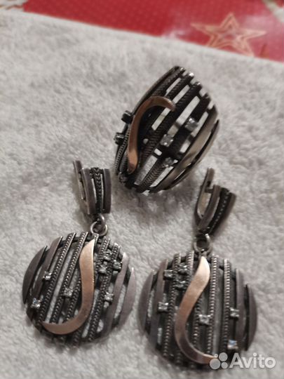 Серебряное кольцо и серьги СССР