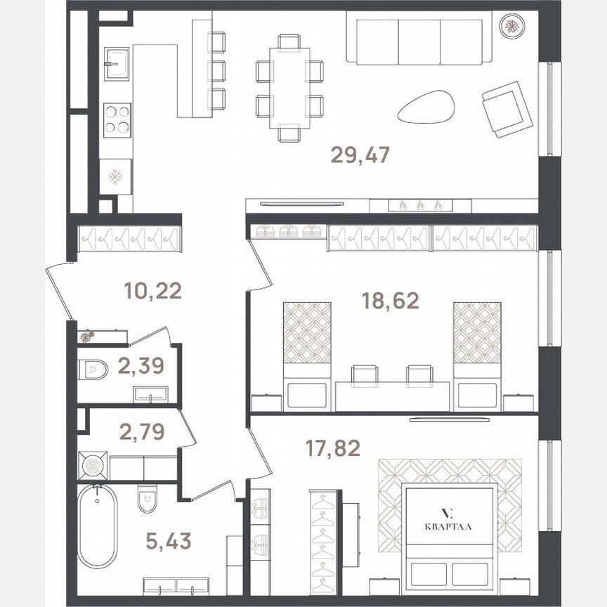 2-к. квартира, 86,7 м², 2/3 эт.