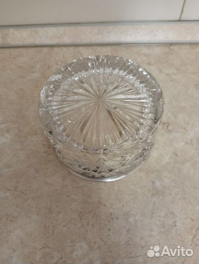 Хрустальная конфетница с мельхиоров ободком СССР
