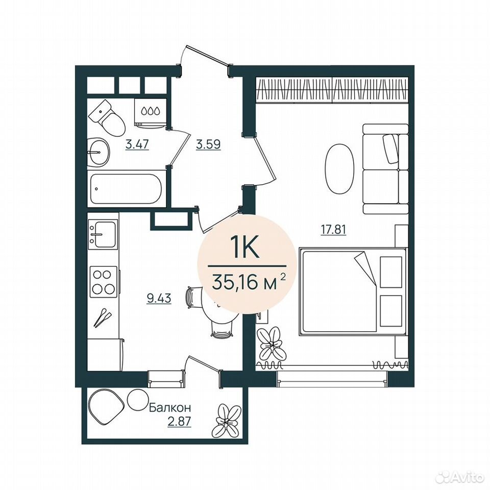 1-к. квартира, 35,2 м², 2/12 эт., Херсон