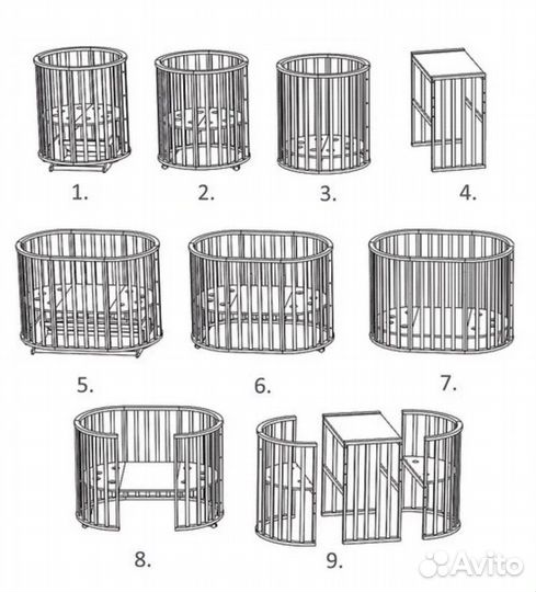 Кроватка трансформер из Бука 9в1