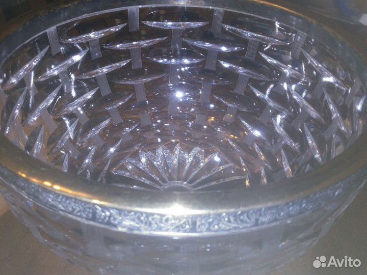 Большая ваза хрусталь с серебром ободком