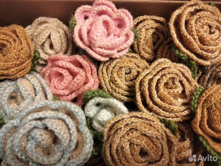 Вязанные розы цветы ручная работа