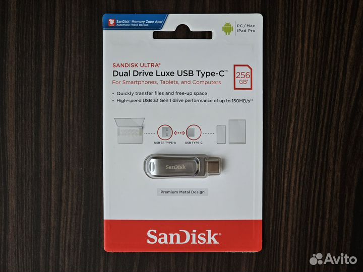 Флешка Dual Drive Luxe USB Type-C 256GB до 400MB/s