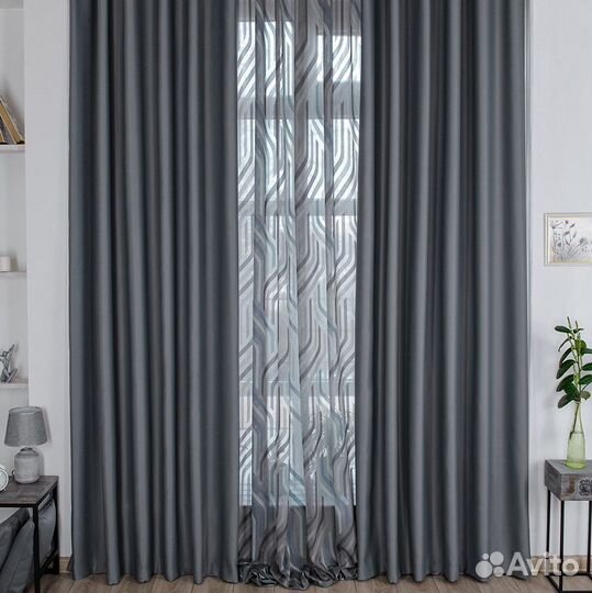 Комплект портьер блэкаут Марсель Серый шторы