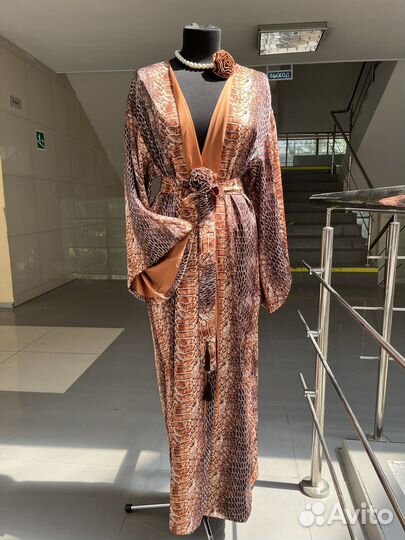 Питоновое Шелковое кимоно платье на запах