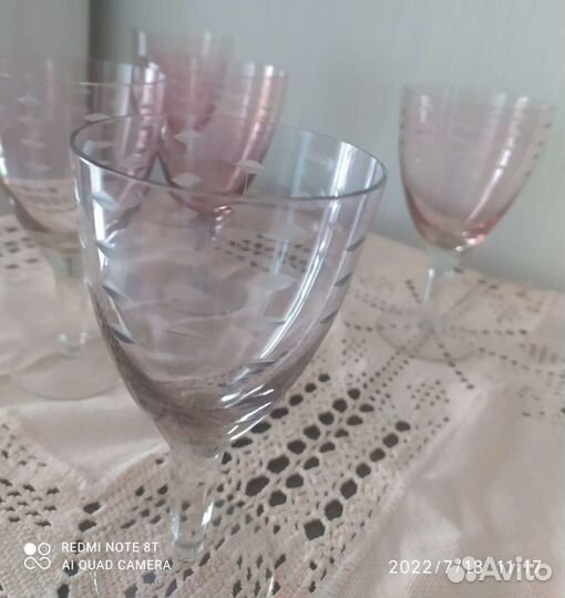 Фужеры,розовое стекло. Винтаж