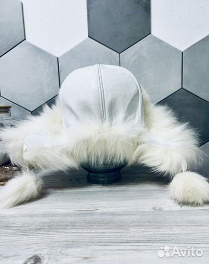 Шапка натуральный песец + эко кожа
