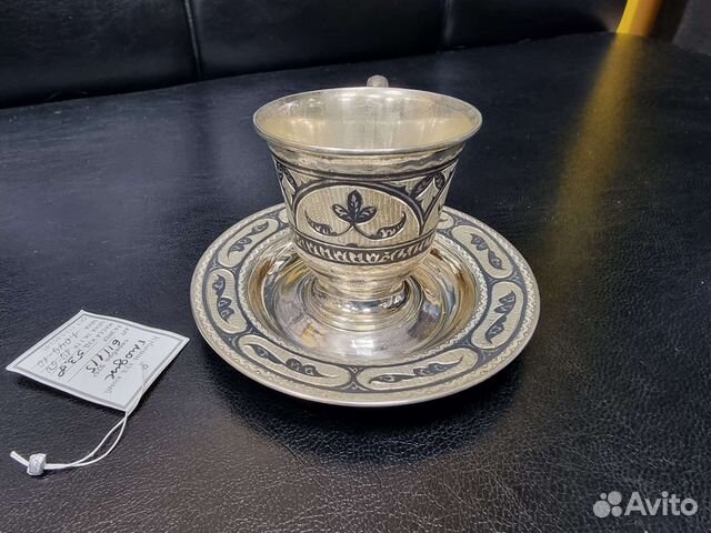 Серебряная чашка и блюдце Кубачи 925