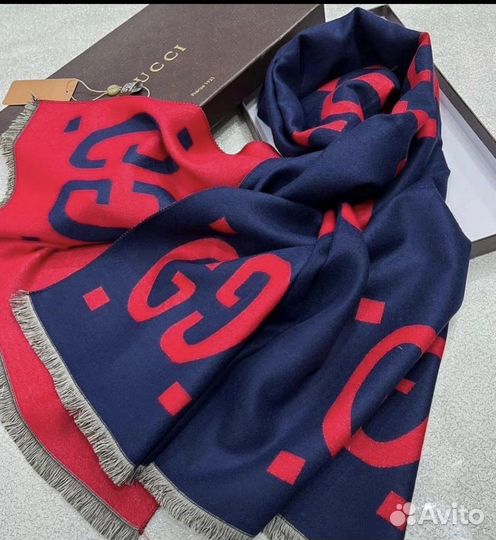Палантин шарф Gucci синий с красным новый