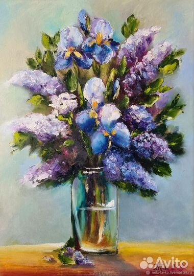 Картина маслом на холсте цветы ручная работа