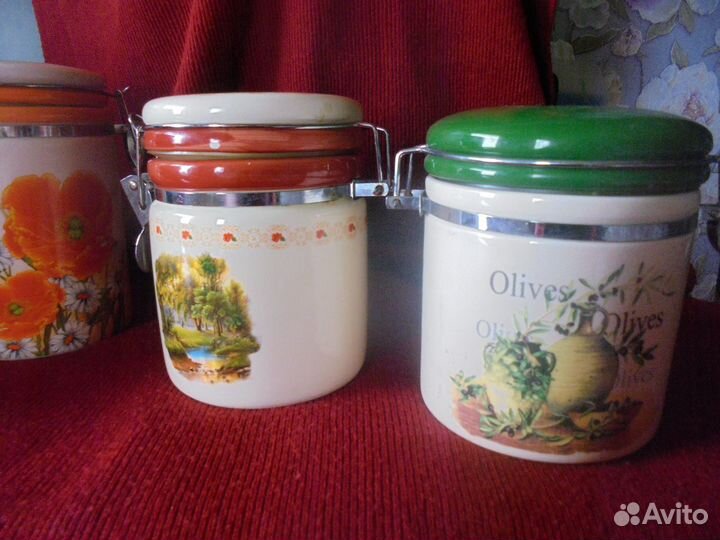 Наб банок 2 шт для сыпуч прод с клипс керам Коралл