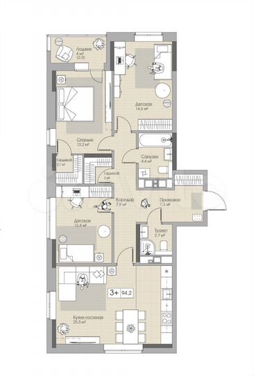 4-к. квартира, 94 м², 2/19 эт.
