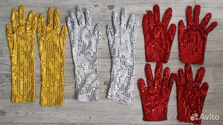 Перчатки карнавальные с паетками новые