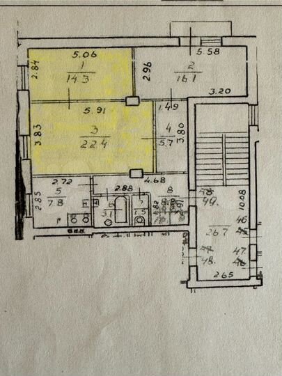 Комната 37 м² в 2-к., 3/4 эт.