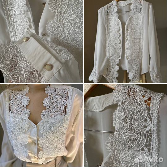 Блузка кружево, джемпер и хлопковая с бантом