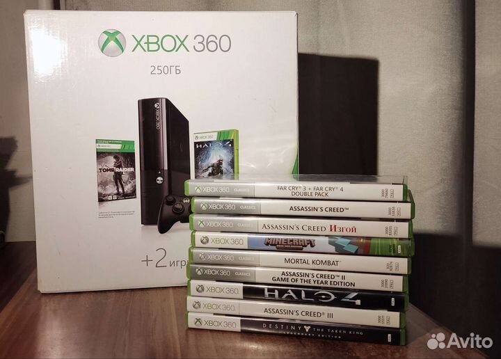 Xbox 360 E 250gb + 2 Геймпада + 9 игр (диски)